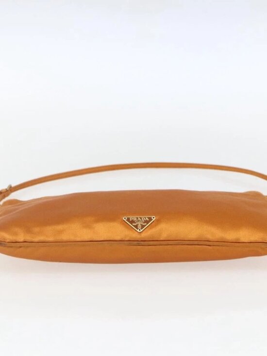 PRADA Accessory Pouch Satin Orange Gold Auth 161612 Golden  PRADA Accessory Pouch Satin Orange Gold Auth 161612